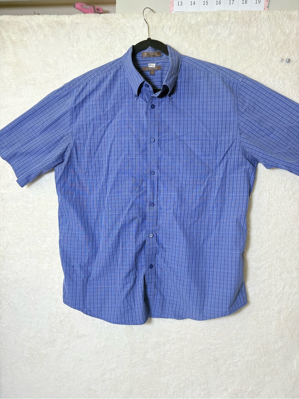 Nordstrom Men's Blue Short-Sleeve Button-Down Shirt XL 0728